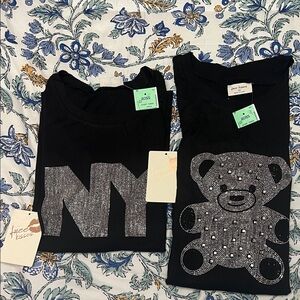Black Graphic T-Shirts with NY and Bear Designs